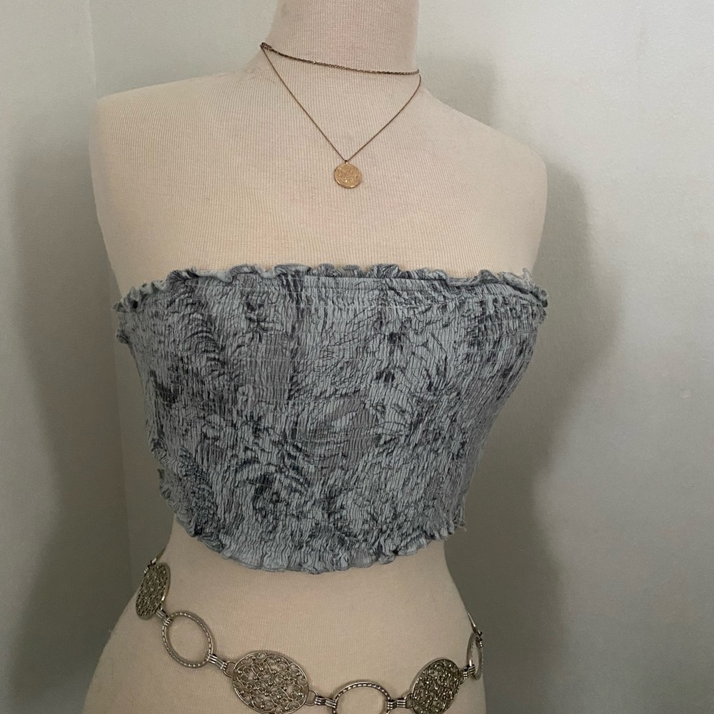 Stolen Hearts Light Blue Strapless Top